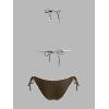 imageCUPSHE Womens Bikini Sets Halter Plunging Neck Tie Back Color Block Bathing Suit Adjustable Straps Side DrawstringWhiteBrown