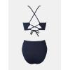 imageCUPSHE Womens Bikini Sets Two Piece Swimsuit High Waisted High Neck Keyhole Cutout Crisscross Back Self TieNavy Blue