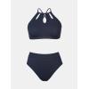 imageCUPSHE Womens Bikini Sets Two Piece Swimsuit High Waisted High Neck Keyhole Cutout Crisscross Back Self TieNavy Blue