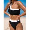 imageCUPSHE Womens Bikini Sets Two Piece Swimsuit High Waisted One Shoulder Neck Cutout Color Block CheekyBlackWhite