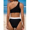 imageCUPSHE Womens Bikini Sets Two Piece Swimsuit High Waisted One Shoulder Neck Cutout Color Block CheekyBlackWhite