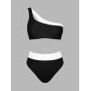 imageCUPSHE Womens Bikini Sets Two Piece Swimsuit High Waisted One Shoulder Neck Cutout Color Block CheekyBlackWhite