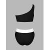imageCUPSHE Womens Bikini Sets Two Piece Swimsuit High Waisted One Shoulder Neck Cutout Color Block CheekyBlackWhite
