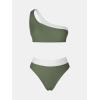 imageCUPSHE Womens Bikini Sets Two Piece Swimsuit High Waisted One Shoulder Neck Cutout Color Block CheekyForest GreenWhite