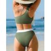 imageCUPSHE Womens Bikini Sets Two Piece Swimsuit High Waisted One Shoulder Neck Cutout Color Block CheekyForest GreenWhite