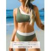imageCUPSHE Womens Bikini Sets Two Piece Swimsuit High Waisted One Shoulder Neck Cutout Color Block CheekyForest GreenWhite