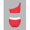 imageCUPSHE Womens Bikini Sets Two Piece Swimsuit High Waisted One Shoulder Neck Cutout Color Block CheekyRedWhite