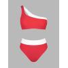 imageCUPSHE Womens Bikini Sets Two Piece Swimsuit High Waisted One Shoulder Neck Cutout Color Block CheekyRedWhite