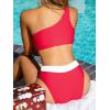 imageCUPSHE Womens Bikini Sets Two Piece Swimsuit High Waisted One Shoulder Neck Cutout Color Block CheekyRedWhite