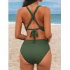 imageCUPSHE Womens Bikini Sets Two Piece Swimsuit Plunging Neck Textured Bathing Suit Cross Back Self Tie Mid Rise SwimwearOlive Green