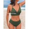 imageCUPSHE Womens Bikini Sets Two Piece Swimsuit Plunging Neck Textured Bathing Suit Cross Back Self Tie Mid Rise SwimwearOlive Green
