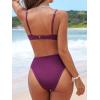 imageCUPSHE Womens Bikini Sets Two Piece Swimsuit V Neck Adjustable Straps Textured U Wire Cheeky BottomPlum Purple