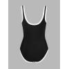 imageCUPSHE Womens One Piece Swimsuit Bathing Suit Scoop Neck Color Block U Back Wide Straps BondedBlackWhite