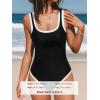 imageCUPSHE Womens One Piece Swimsuit Bathing Suit Scoop Neck Color Block U Back Wide Straps BondedBlackWhite