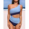 imageCUPSHE Womens One Piece Swimsuit One Shoulder Bathing Suit Cutout Color Block SwimwearBabyNavy Blue