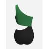 imageCUPSHE Womens One Piece Swimsuit One Shoulder Bathing Suit Cutout Color Block SwimwearDark GreenBlack