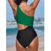 imageCUPSHE Womens One Piece Swimsuit One Shoulder Bathing Suit Cutout Color Block SwimwearDark GreenBlack