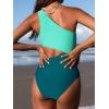 imageCUPSHE Womens One Piece Swimsuit One Shoulder Bathing Suit Cutout Color Block SwimwearGreen Color Block