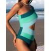 imageCUPSHE Womens One Piece Swimsuit One Shoulder Bathing Suit Cutout Color Block SwimwearGreen Color Block