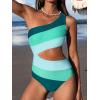 imageCUPSHE Womens One Piece Swimsuit One Shoulder Bathing Suit Cutout Color Block SwimwearGreen Color Block