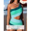 imageCUPSHE Womens One Piece Swimsuit One Shoulder Bathing Suit Cutout Color Block SwimwearGreen Color Block