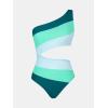 imageCUPSHE Womens One Piece Swimsuit One Shoulder Bathing Suit Cutout Color Block SwimwearGreen Color Block