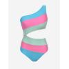 imageCUPSHE Womens One Piece Swimsuit One Shoulder Bathing Suit Cutout Color Block SwimwearPinkBlue