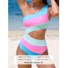 imageCUPSHE Womens One Piece Swimsuit One Shoulder Bathing Suit Cutout Color Block SwimwearPinkBlue