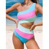 imageCUPSHE Womens One Piece Swimsuit One Shoulder Bathing Suit Cutout Color Block SwimwearPinkBlue