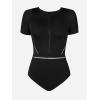 imageCUPSHE Womens One Piece Swimsuit Rash Guard Short Sleeve UPF 50 UV High Neck ZipperBlack