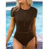 imageCUPSHE Womens One Piece Swimsuit Rash Guard Short Sleeve UPF 50 UV High Neck ZipperBrick Red