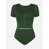imageCUPSHE Womens One Piece Swimsuit Rash Guard Short Sleeve UPF 50 UV High Neck ZipperGreen