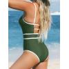 imageCUPSHE Womens One Piece Swimsuit Scoop Neck Bathing Suit Keyhole Cutout Color Block Adjustable Straps SwimwearGreenWhite
