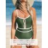 imageCUPSHE Womens One Piece Swimsuit Scoop Neck Bathing Suit Keyhole Cutout Color Block Adjustable Straps SwimwearGreenWhite