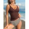 imageCUPSHE Womens Tankini Set Two Piece Swimsuit Mid Rise with Twist Shirred Front RuchedBrownHoundstooth