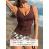 imageCUPSHE Womens Tankini Set Two Piece Swimsuit Mid Rise with Twist Shirred Front RuchedBrownHoundstooth