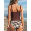 imageCUPSHE Womens Tankini Set Two Piece Swimsuit Mid Rise with Twist Shirred Front RuchedBrownHoundstooth
