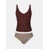 imageCUPSHE Womens Tankini Set Two Piece Swimsuit Mid Rise with Twist Shirred Front RuchedBrownHoundstooth