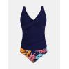imageCUPSHE Womens Tankini Set Two Piece Swimsuit Mid Rise with Twist Shirred Front RuchedNavy BlueTropical