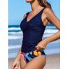 imageCUPSHE Womens Tankini Set Two Piece Swimsuit Mid Rise with Twist Shirred Front RuchedNavy BlueTropical