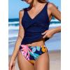 imageCUPSHE Womens Tankini Set Two Piece Swimsuit Mid Rise with Twist Shirred Front RuchedNavy BlueTropical