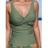 imageCUPSHE Womens Tankini Set Two Piece Swimsuit Mid Rise with Twist Shirred Front RuchedOlive GreenFloral