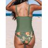 imageCUPSHE Womens Tankini Set Two Piece Swimsuit Mid Rise with Twist Shirred Front RuchedOlive GreenFloral