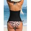 imageCUPSHE Womens Tankini Sets Two Piece Swimsuit High Neck Halter Mid Rise Adjustable DrawstringsBlackLeopard