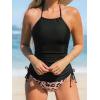 imageCUPSHE Womens Tankini Sets Two Piece Swimsuit High Neck Halter Mid Rise Adjustable DrawstringsBlackLeopard