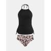 imageCUPSHE Womens Tankini Sets Two Piece Swimsuit High Neck Halter Mid Rise Adjustable DrawstringsBlackLeopard