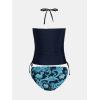 imageCUPSHE Womens Tankini Sets Two Piece Swimsuit High Neck Halter Mid Rise Adjustable DrawstringsNavy BluePaisley
