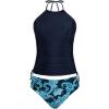 imageCUPSHE Womens Tankini Sets Two Piece Swimsuit High Neck Halter Mid Rise Adjustable DrawstringsNavy BluePaisley
