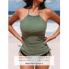imageCUPSHE Womens Tankini Sets Two Piece Swimsuit High Neck Halter Mid Rise Adjustable DrawstringsOlive GreenBlack