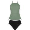 imageCUPSHE Womens Tankini Sets Two Piece Swimsuit High Neck Halter Mid Rise Adjustable DrawstringsOlive GreenBlack